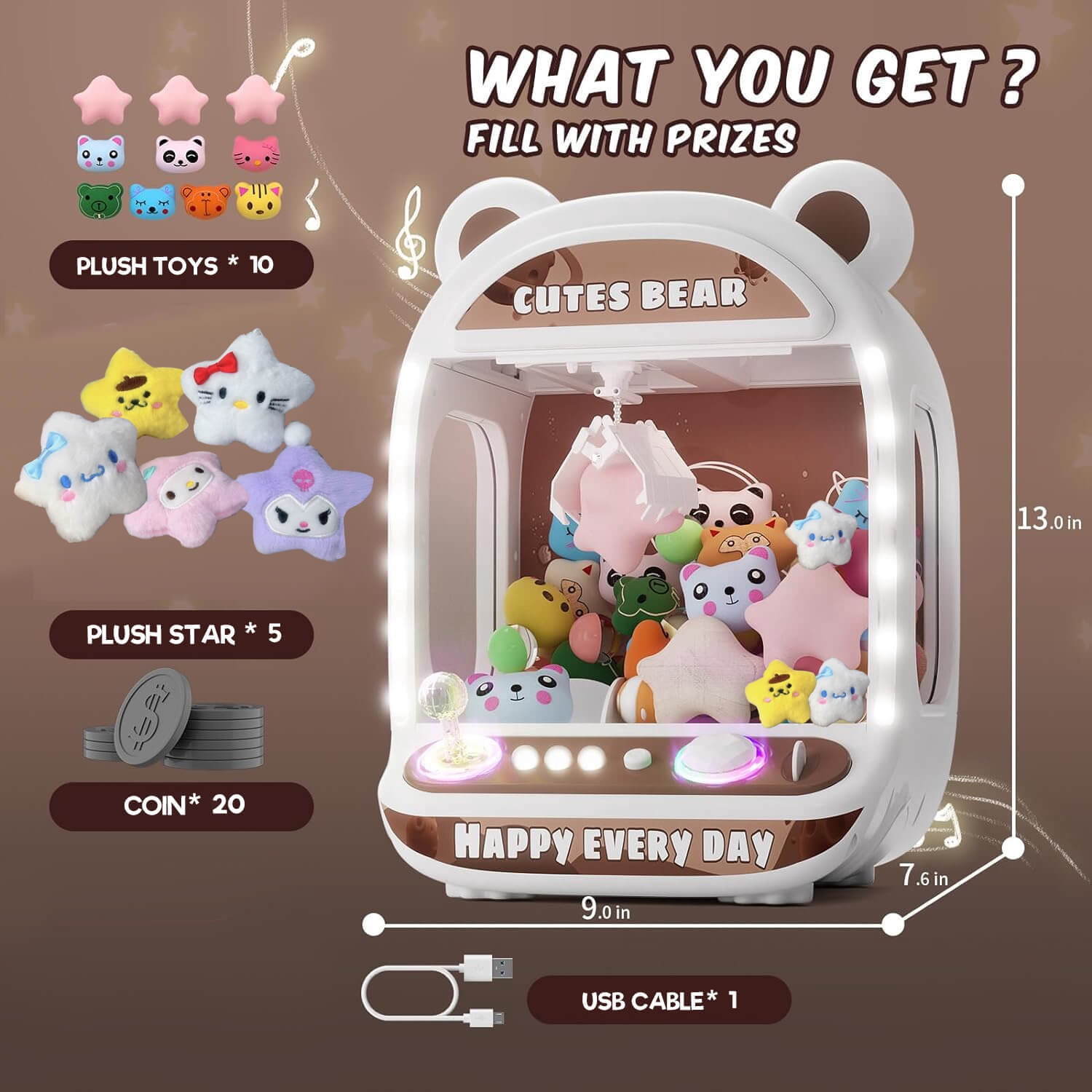 Ruvince Claw Machines Kids Arcade Mini Vending Machine with Squishy Toy Candy Dispenser Machine,Claw Game Machine Gifts for Boys Girls