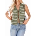 thumbnail image 3 of Women'S 2025 Summer Trendy Crochet Knit V Neck Sleeveless Tie Front Striped Sweater Vests Beach Outfits Army Green XL, 3 of 9