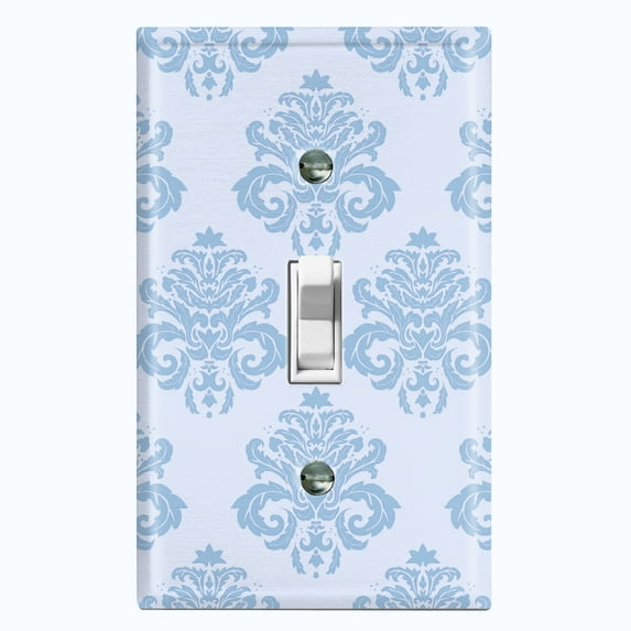 Metal Light Switch Plate Outlet Cover (Damask Blue - Single Toggle)