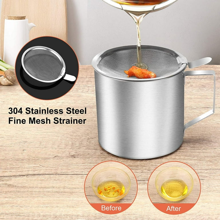 Bacon Grease Container with Stainless Steel Grease Strainer Perfect As Pan Grease Holder, Cooking Oil Keeper and Storage1.2L