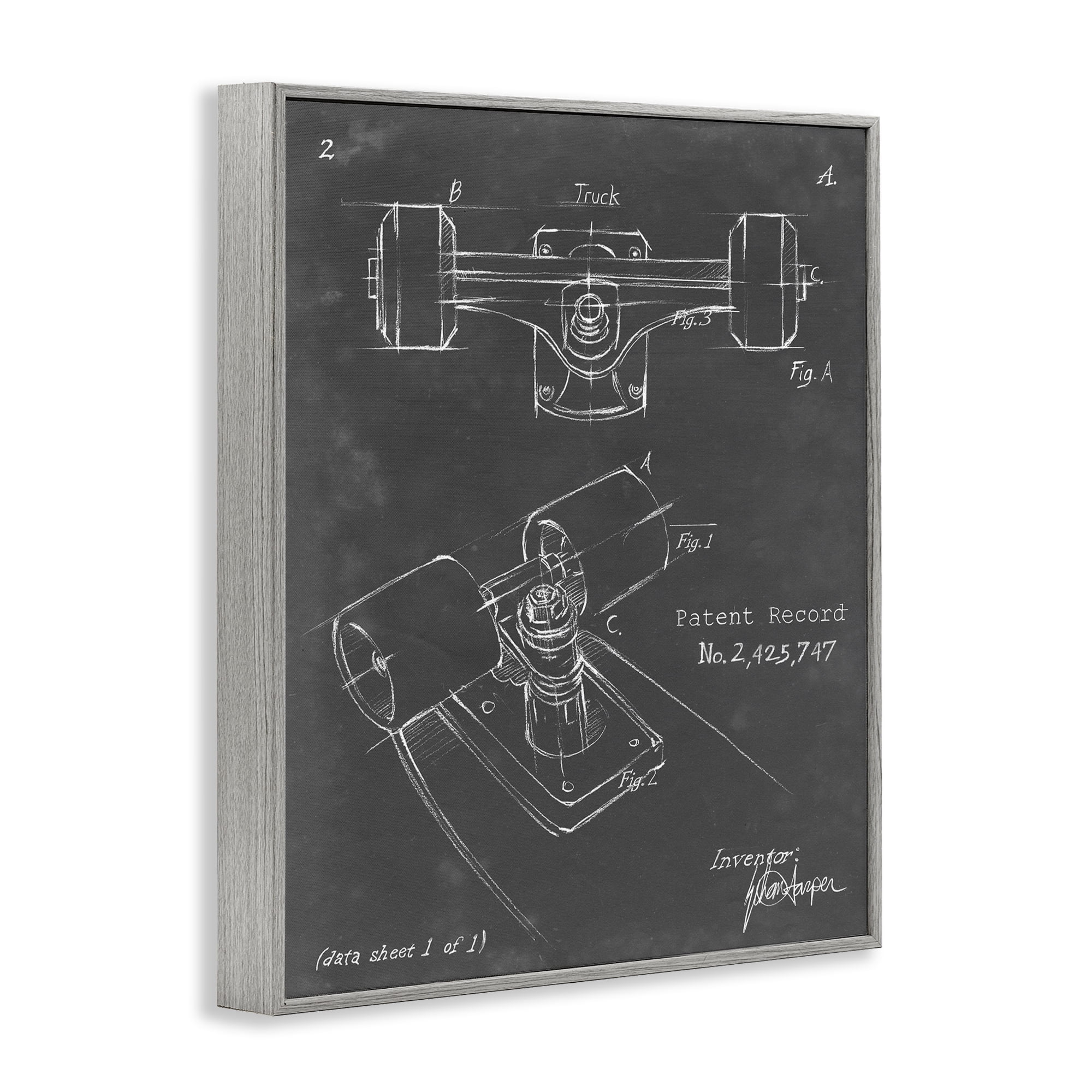 Stupell Industries Skateboard Truck Blueprint Sports Painting Gray Framed Art Print Wall Art, 16 x 20