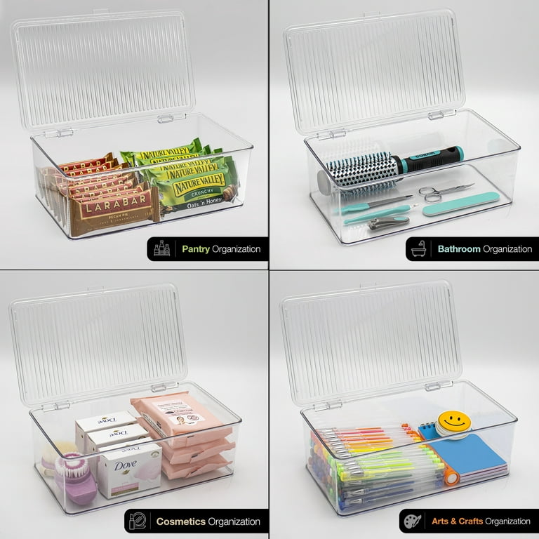 Sorbus Organizer Bins with Attached lids, Kitchen Pantry Organization  Storage Bins, Small Clear Storage Box for Fridge