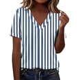 thumbnail image 2 of Womens Striped V-Neck Top - Short Sleeve Soft Stretch Blouse Casual Breathable Navy Blue White,Size L, 2 of 8