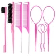 thumbnail image 1 of 8-Piece Professional Hair Comb Set with Natural Bristles for Styling Parting and Frizz Control Includes Top Flipping and Mouse Tail Tools, 1 of 8