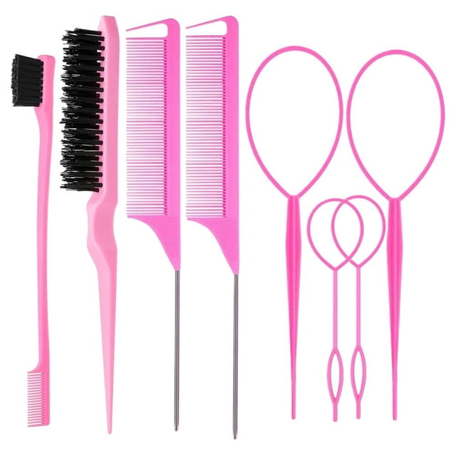 8-Piece Professional Hair Comb Set with Natural Bristles for Styling Parting and Frizz Control Includes Top Flipping and Mouse Tail Tools