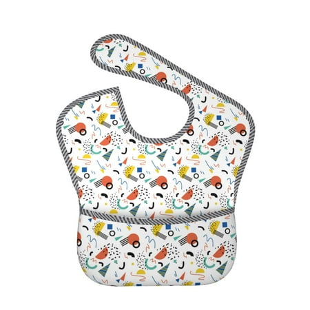 

Bingfone Mess-Proof Baby Bib - Waterproof Bib for Baby Boy or Girl with Food Catcher Pocket Unisex-Geometric Retro