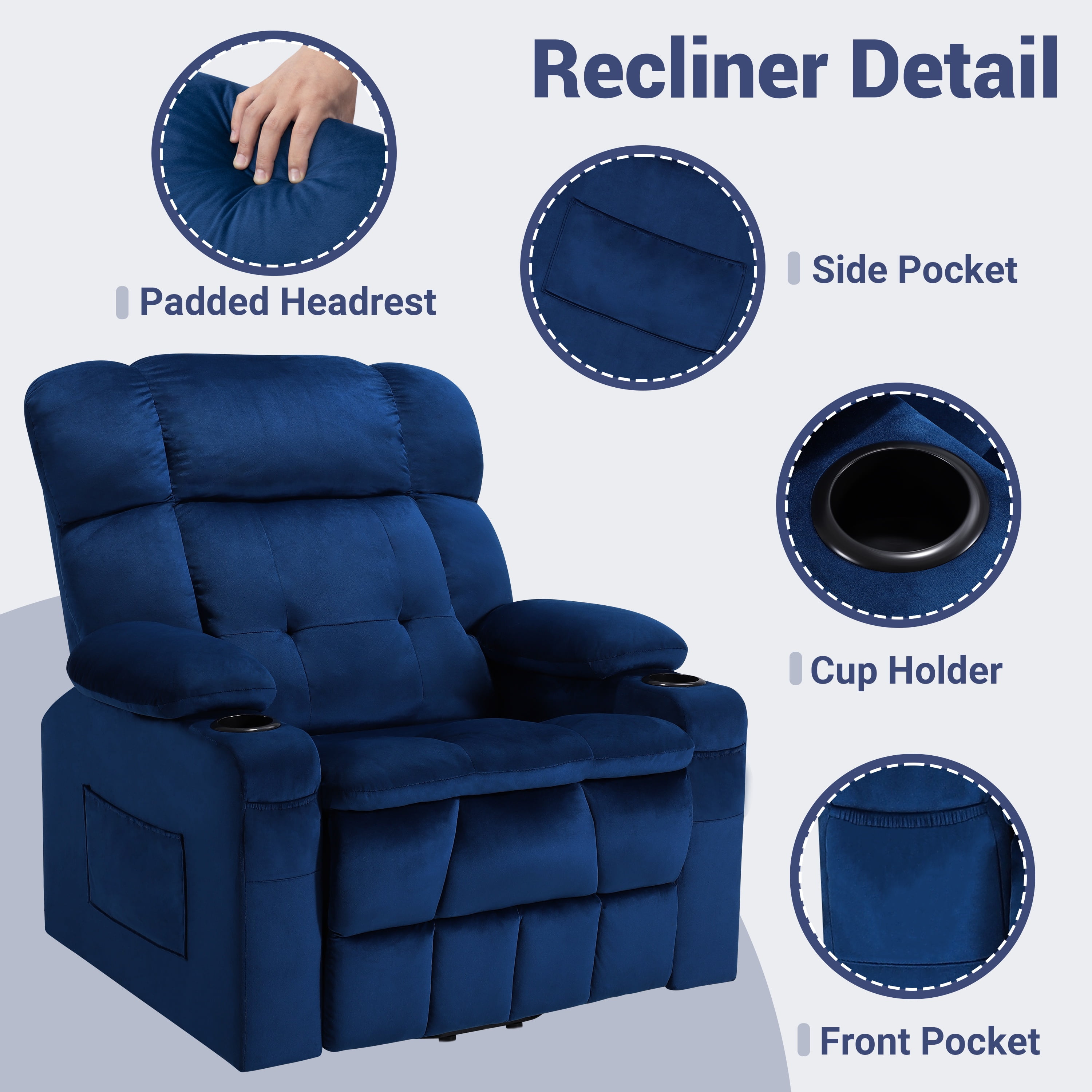Oversized Power Lift Recliner, LEGAHOME 26in Large Wide Lift Chair for Elderly, Massage Recliner with Heat for Big and Tall Adults, Living Room Recliner Chair with Cup Holders, Blue