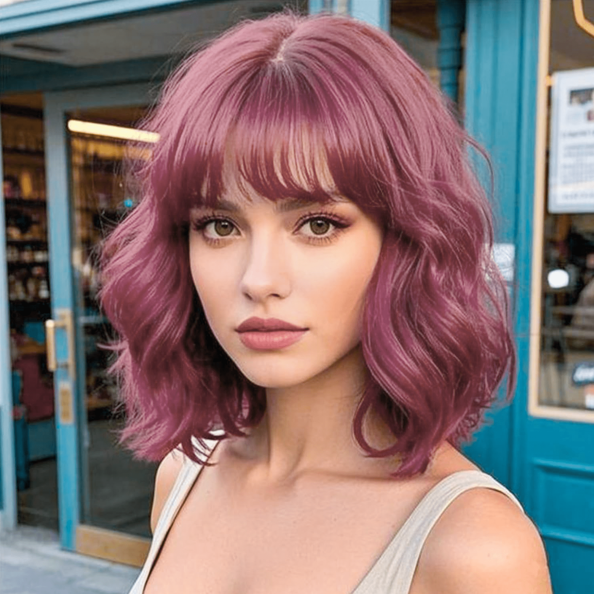 Morovan 13-Inch Heat Resistant Synthetic Bob Wig with Bangs - Natural Look for Daily Wear & Cosplay - Lightweight & Comfortable Wig for Women (Pink)