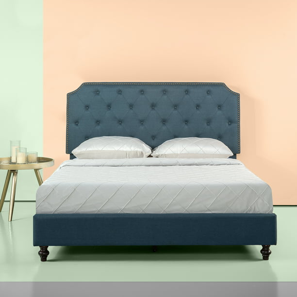 Zinus Andover 47” Blue Upholstered Platform Bed with Adjustable Headboard, Full