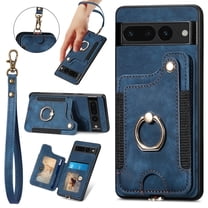 Wallet Case for Google Pixel 6 Pro, 360 Ring Holder Stand with Card Holder Premium Retro Leather Shockproof RFID Blocking Magnetic Clasp Hand Strap for Women Men for Google Pixel 6 Pro, Blue