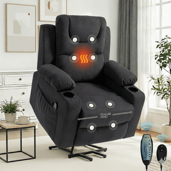 HSUNNS Power Lift Recliner Chair for Elderly, Electric Lift Chair with Heat & Massage, Infinite Position Reclining Sofa with Side Pocket for Living Room, Grey