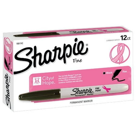 1801742 Fine Point Pink Ribbon Permanent Marker, Black, 12-Pack, Precise, durable fine-point felt tip produces thinner, detailed lines on most.., By Sharpie