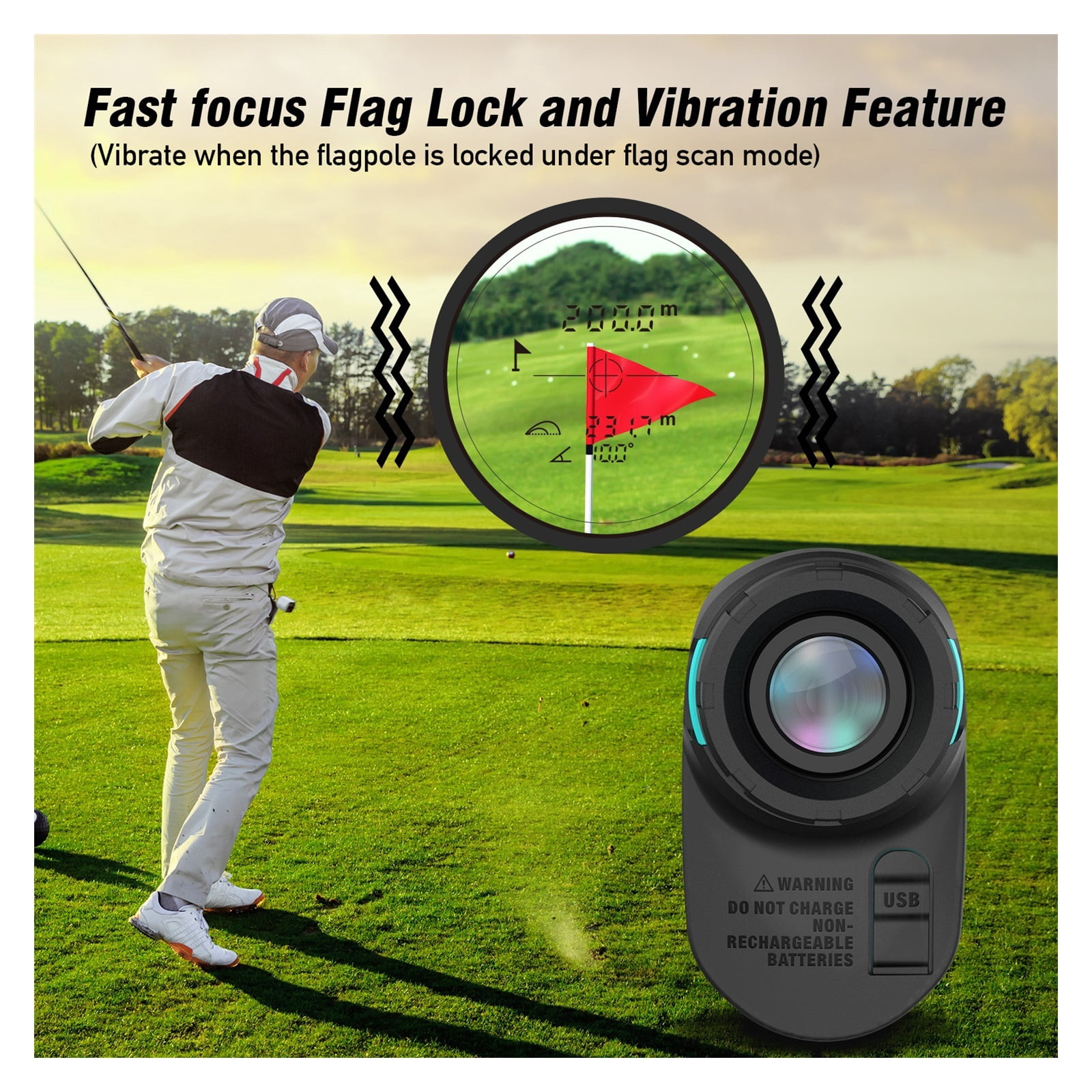 PF260 Golf Distance Meter 600M Rangefinder With Slope,Vibration,Magnetic,Rechargeable