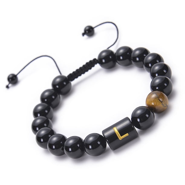 Jumpingount 26 pulseras con letras ajustables de 10mm, cuentas de piedra de ojo de tigre de ónix negro Natural, de cuerda trenzada, regalo Ropa, zapatos y accesorios Miscelánea No.18 Jumpingount AP006886-18