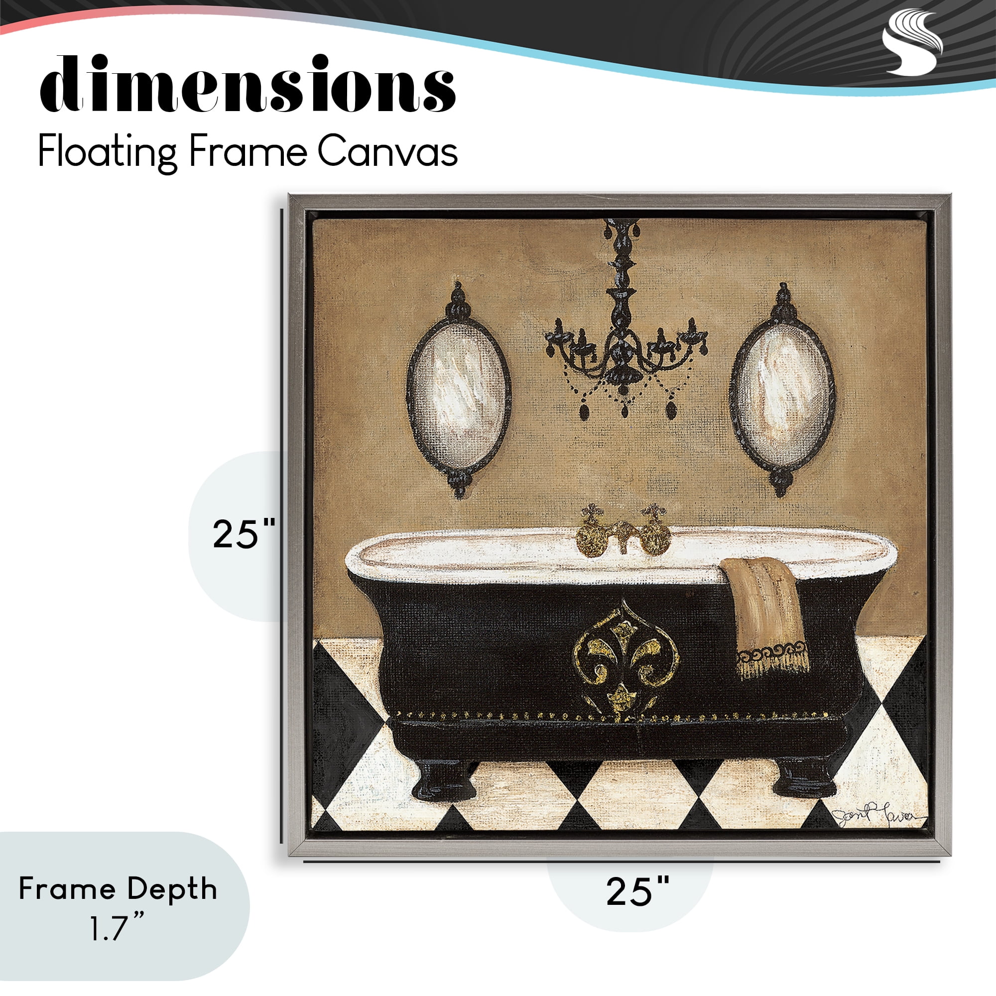 Stupell Industries Elegant Bathtub & Chandelier Gray Framed Floater Canvas Wall Art, design by Janet Tava