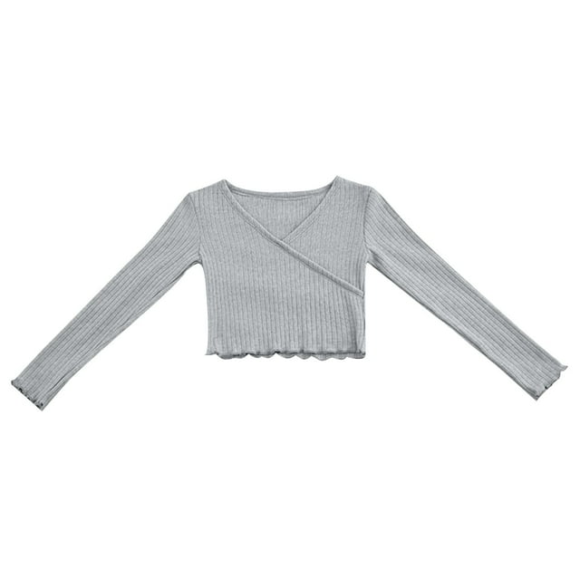 Timegard Baby Clothes for Girls Cropped Long Sleeve Tops Ruffle Comfy Slim Fitting Solid Color Tops Clothing