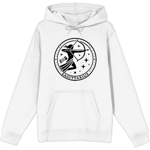Sagittarius Zodiac Sign Adult White Long Sleeve Hoodie-Medium