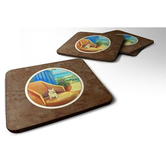 French Bulldog at the Beach Cottage Foam Coaster, Set of 4