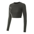 thumbnail image 3 of Made by Olivia Women's Solid Long Sleeve Round Neck Crop T Shirt Top, 3 of 7