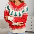 thumbnail image 4 of BOOMNY Christmas Womens Sweater Long Sleeve Sweaters for Women Xmas Tree Embroidery Crewneck Warm Knit Pullover Trendy Tops 2025 Fall Winter Knitwear, 4 of 8