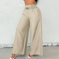 thumbnail image 2 of Olyvenn Trousers Pants for Women Fall Summer Linen Loose Fit High Cut Flare Wide Leg Trousers Pants Women 2025 Khaki L, 2 of 7