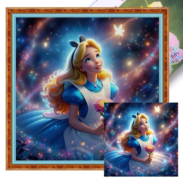 (11CTACC-4825__C__40X40) Hilo algodón ecológico bordado 11CT 3 hebras impresión 40*40cm Dreamland Alice kit serie dibujos animados punto cruz