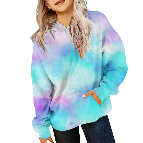 YunPes Girls Sweatshirt Winter Tie Dye Retro Print Sweatshirt Long Sleeve Comfortable Cute Sweatshirt Zip up Hoodie