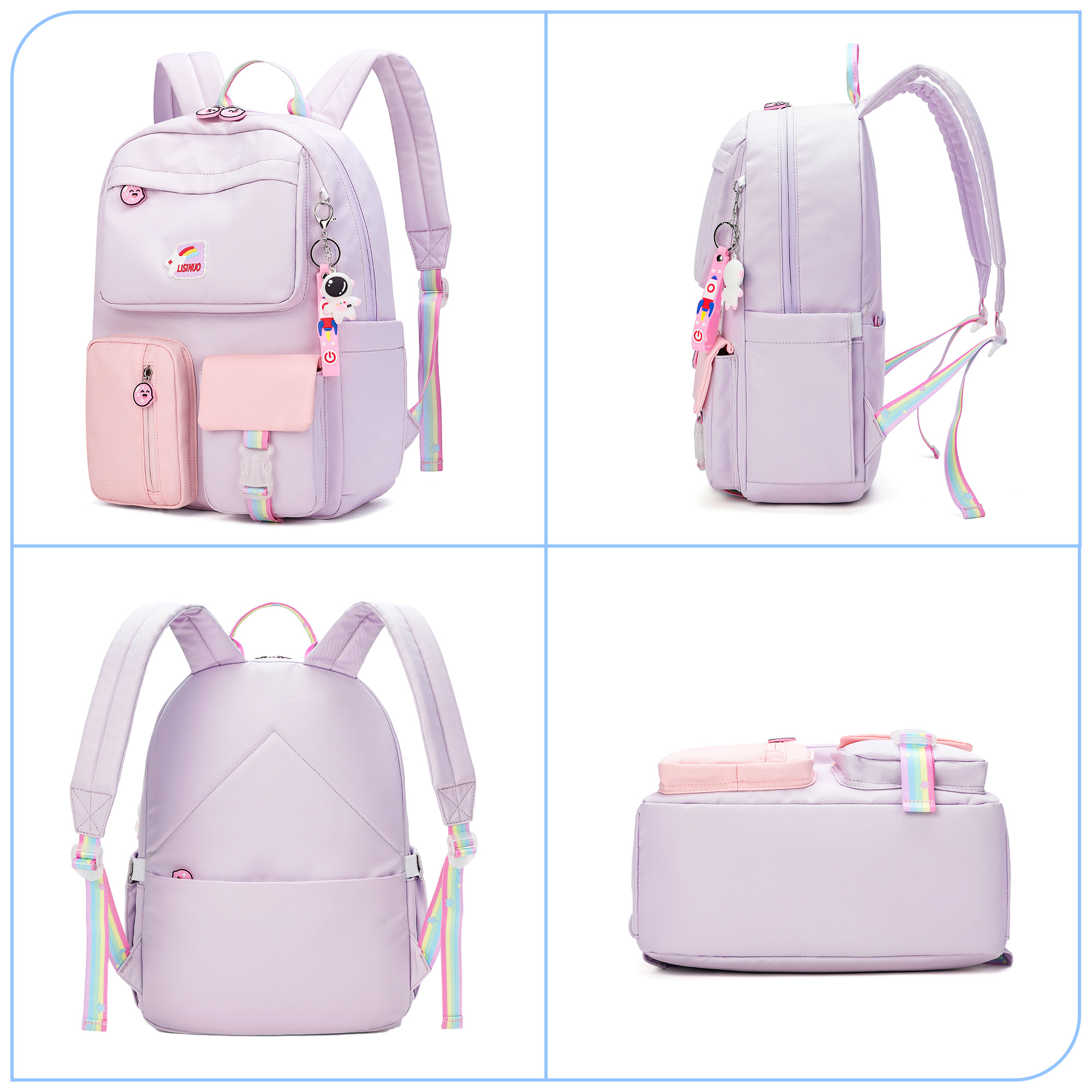 LISINUO Girls Backpack, School Backpacks, Cute Book Bag for Kids Teen Child Adults (Purple）