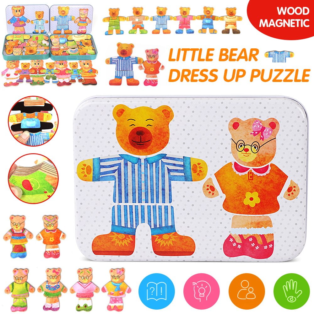 Eliiti Wooden Dress Up Puzzle Bears for Girls Kids 3 to 6 Years Old Animals Toy 