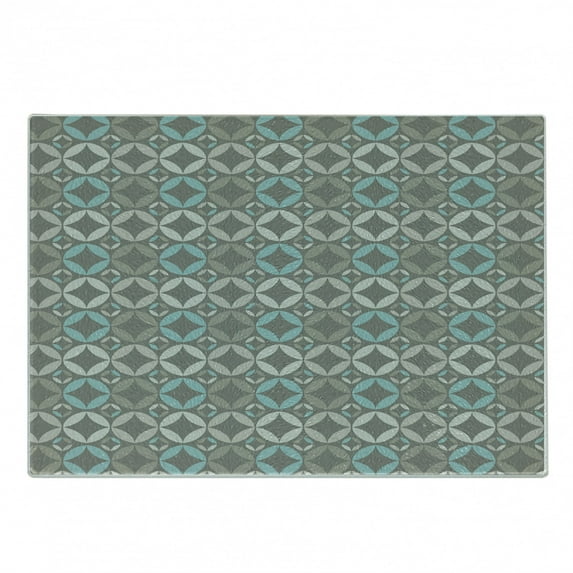 Grey and Blue Cutting Board, Retro Styled Abstract Overlapping Circles with Color Details, Decorative Tempered Glass Cutting and Serving Board, Small Size, Grey Pale Blue Pale Grey, by Ambesonne