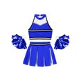 thumbnail image 4 of Xnihocha Girls Classic Cheerleading Team Uniform Mesh Splice Crop Top with Pleated Boxer Skirts Rooter Stage Suit Royal Blue 16, 4 of 5