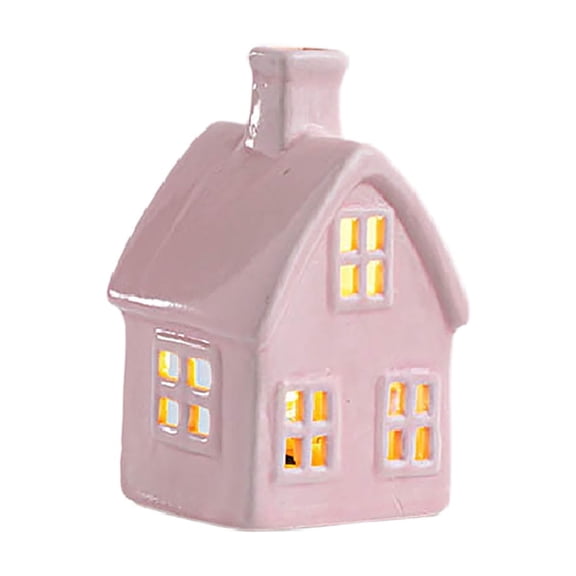 Giftware Ceramic Village Pottery Bright Colour Figurines,Beautiful House-Warming Gift, Home Ornament for Party and Celebrations Pink