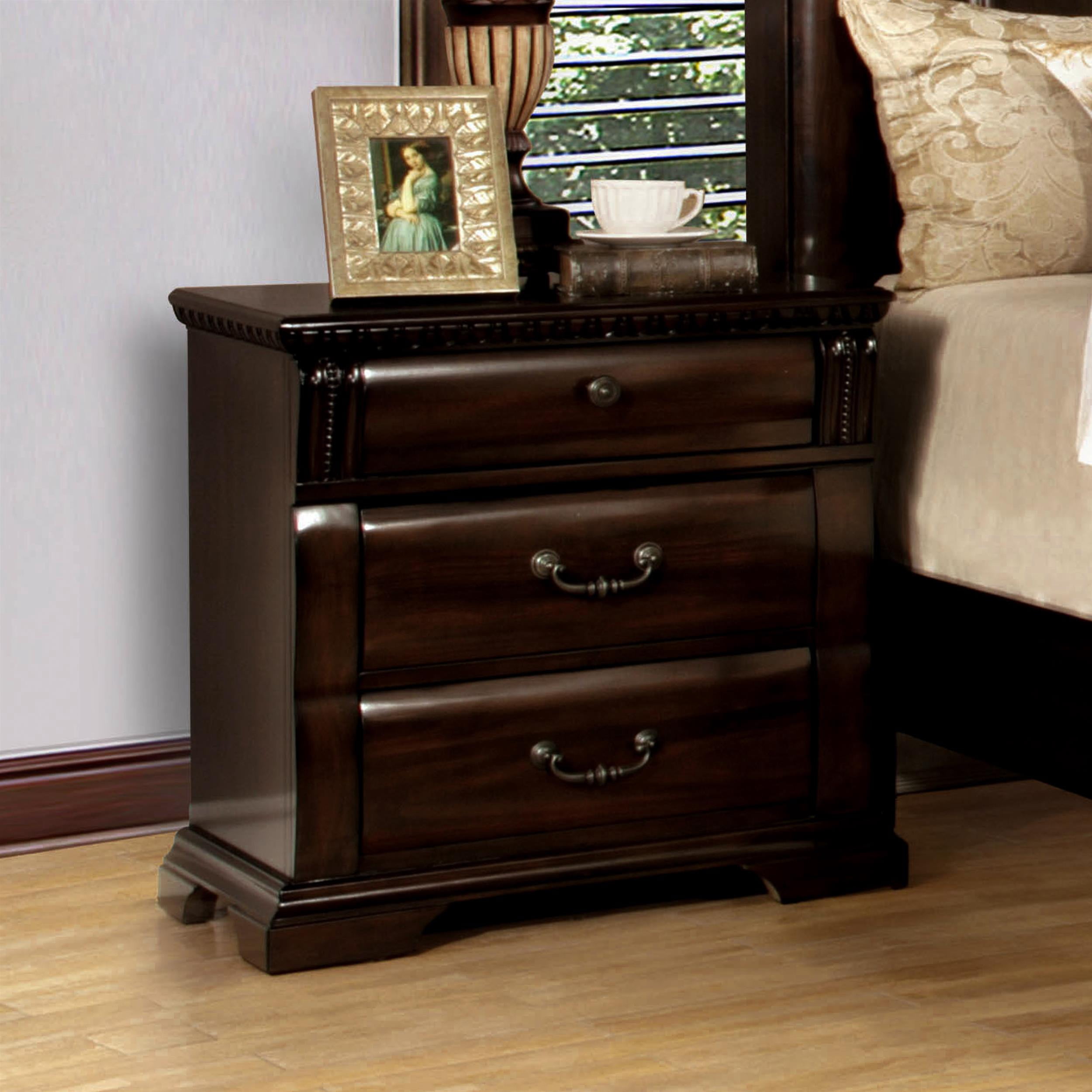 Furniture of America Oulette Transitional Wood 3-Drawer Nightstand in Cherry