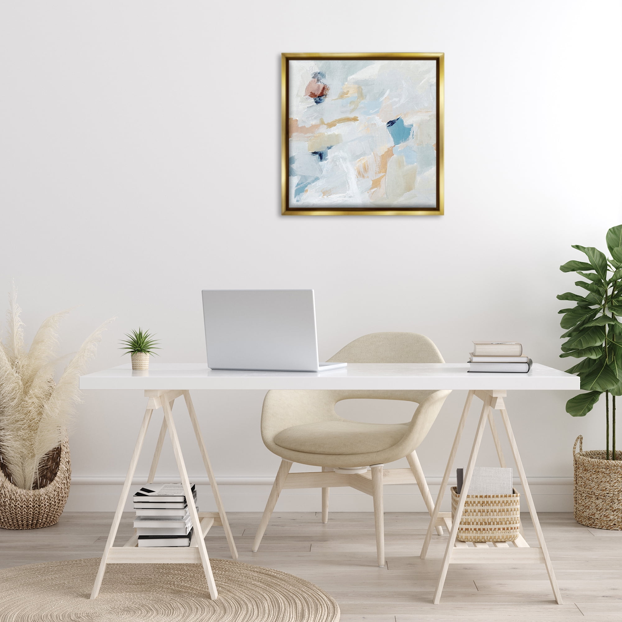 Stupell Industries Subtle Abstract with Blue Abstract Painting Gold Floater Framed Canvas Art Print Wall Art, 25 x 25