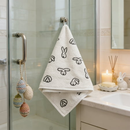 Mbvtdt Easter Kitchen Towels Easter Bunny Jacquard Extra Thick Cotton Towel Large Absorbent Soft Bath and Face Towel