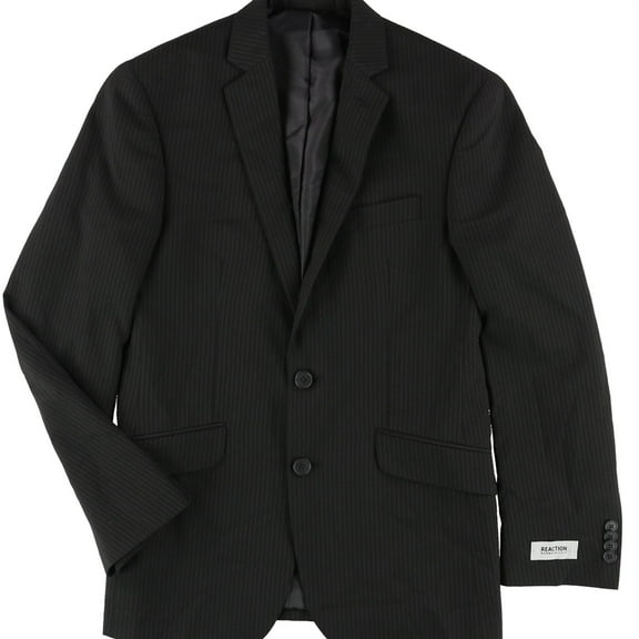 Kenneth Cole Mens Stripe Two Button Blazer Jacket, Black, 36 Short