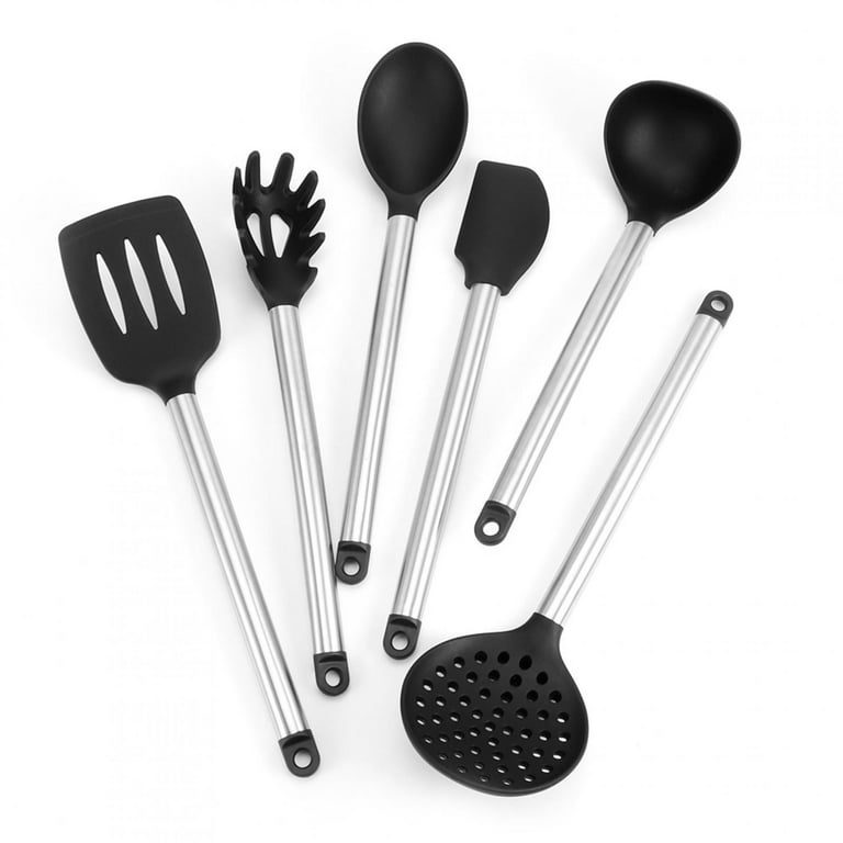 Hastings Home Kitchen Utensil and Gadget Set - 6 Piece Spatula and Spoons  on Ring - Black Plastic - Dishwasher Safe - Heat Resistant - Non-Stick in  the Kitchen Tools department at