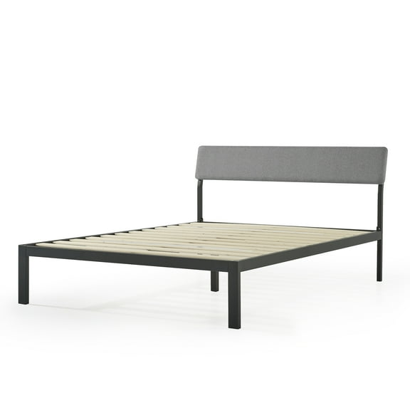 Mellow KERA Metal & Wood Platform Bed Frame with Upholstered Angled Headboard, King, Black