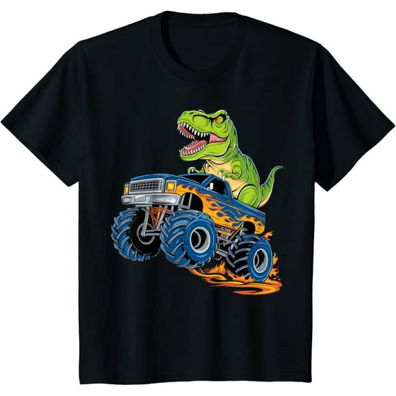 Monster Truck Dinosaur Shirt for Kids Boys Fun T Rex Truck Lover Tee