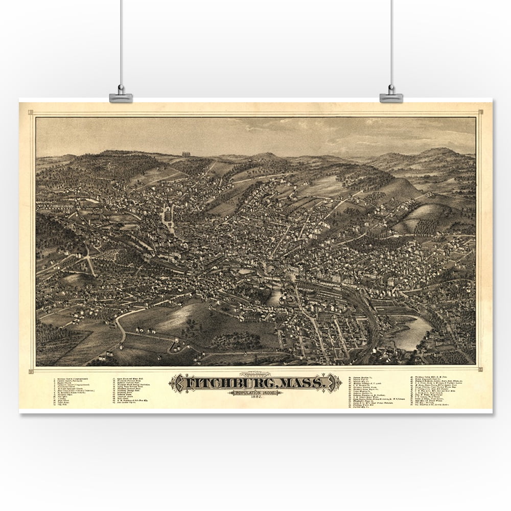 Fitchburg, Massachusetts Panoramic Map (16x24 Giclee Gallery Print