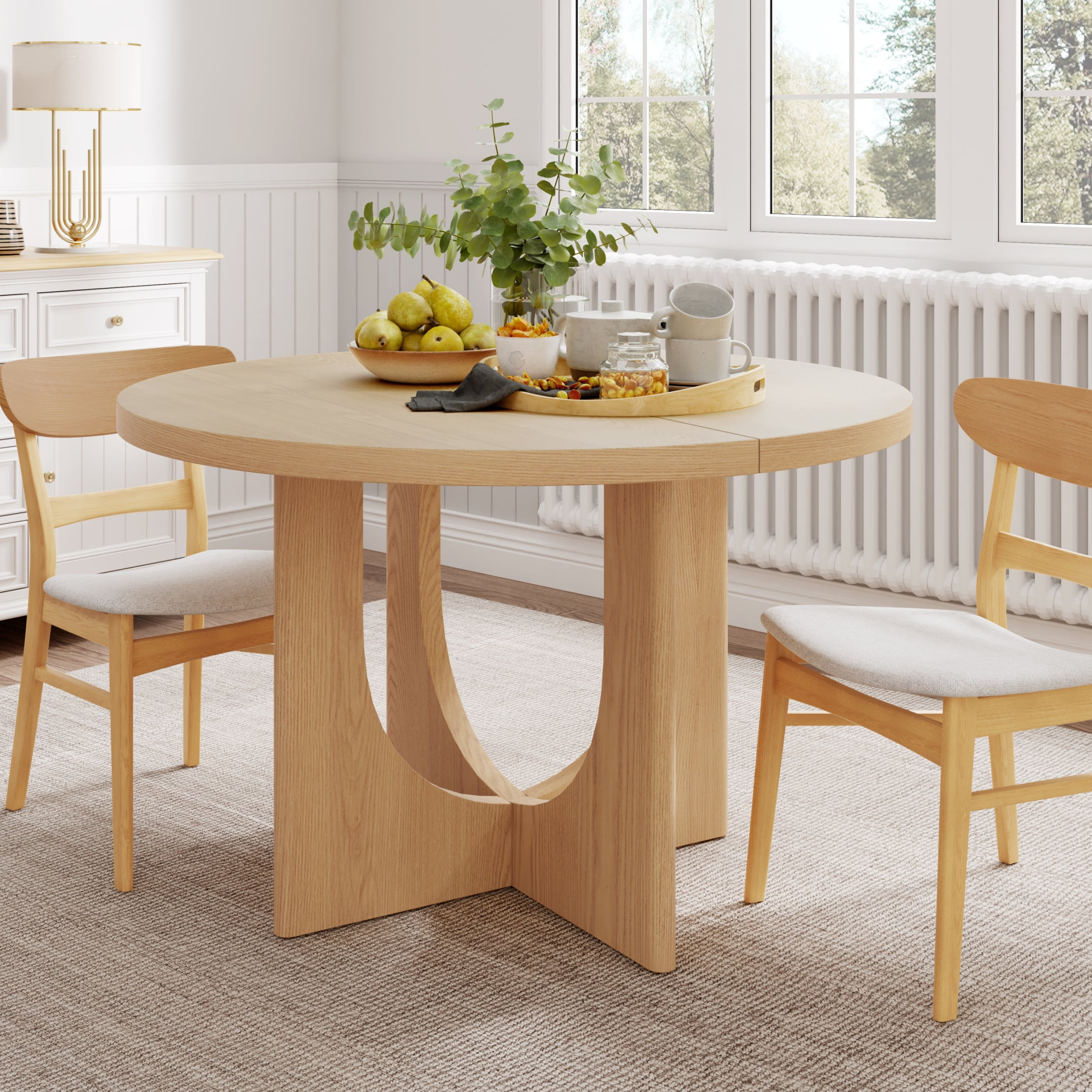 Christopher Knight Home Farmhouse 48" Round Dining Table, Solid Wood U-Base, Natural