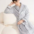 thumbnail image 5 of SWSMCLT Men's Belt Fleece Bath Robe Ankle Fall Chic Comfy Detachable Lapel Loungewear Plush Bathrobes Belt Loops Grey Medium-Large, 5 of 5