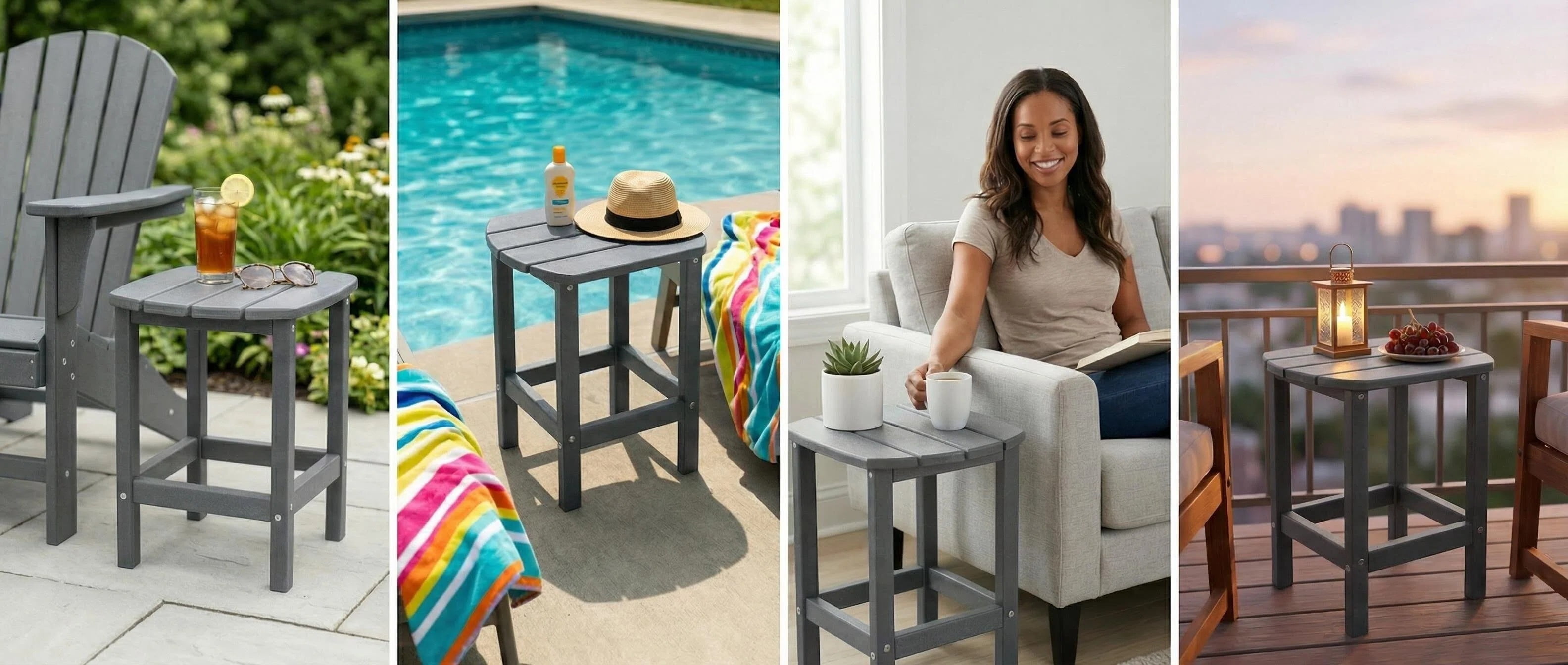 Outdoor Side Table, Patio Side Table, HDPE End Tables for Backyard Pool Porch Garden Lawn