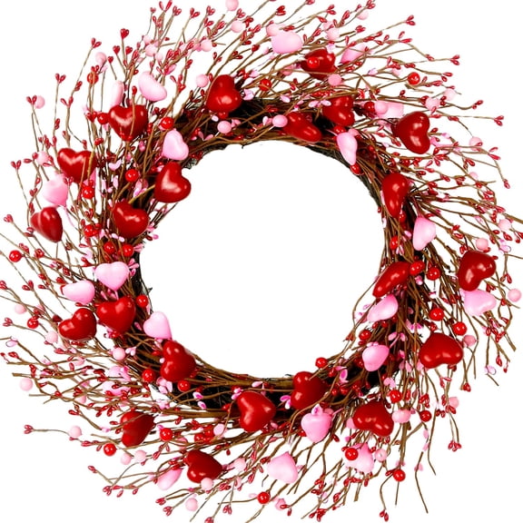 JEWLALO Valentine's Day Wreath, 20" Valentine's Day Wreaths for Front Door, Red Heart Shaped Berry Wreath, Valentine's Day Gift for Wife Girlfriend