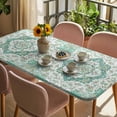 thumbnail image 3 of Turquoise Boho Table Cloths for 5 Foot Rectangle Tables, Vintage Abstract Art Floral Ethnic Tribe Patio Waterproof Elastic Fitted Tablecloths, Washable Rectangular Table Cover for Camping, 3 of 8