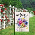 thumbnail image 6 of Welcome Spring Summer Pansy Flower Small Decorative Garden Flag, Floral Mason Jar Eucalyptus Leaves Yard Lawn Outside Decor, Butterfly Burlap Outdoor Home Decoration Double Sided 12 x 18, 6 of 6