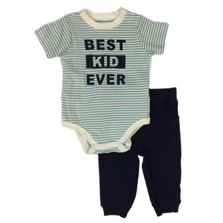 Infant Boys Best Kid Ever Baby Outfit Blue Stripe Bodysuit & Pants