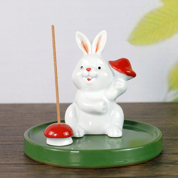 Mini soporte para quemador de , cerámica, bonita figurita de Animal para oficina, sala de , para , adorno de escritorio Hongo Conejo Fernando Soporte para quemador de incienso