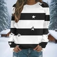 thumbnail image 2 of YUGYXL Women’s Striped Star Sweatshirt Long Sleeve Crewneck Casual Pullover Tops Fall Winter Shirt Black XL, 2 of 7