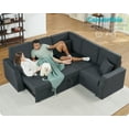thumbnail image 4 of VANACC 85" L-Shaped Sleeper Sofa Bed with Storage, Grey Linen Couch, 4 of 9